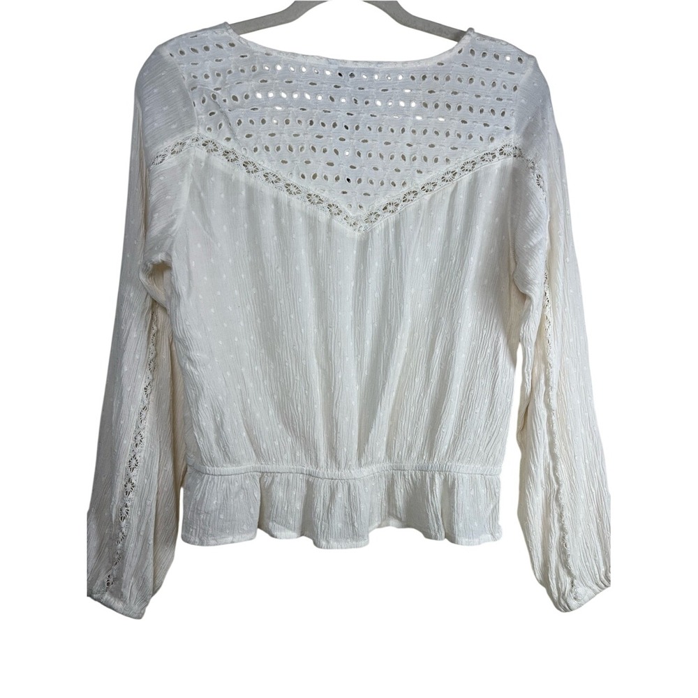 American Eagle Cream Eyelet Ruffle Boho Peplum Blouse Size Medium - Picture 6 of 10